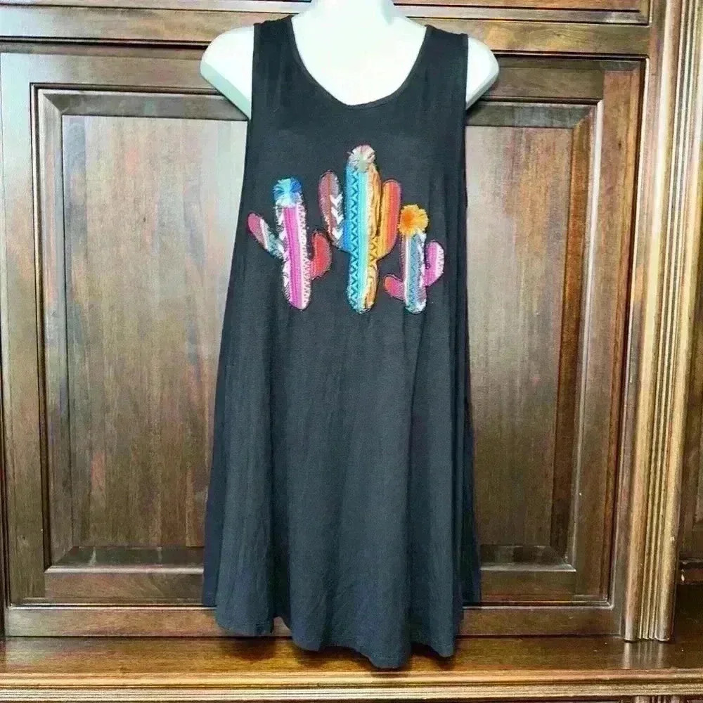 Judith March Black With Colorful Cactus Dress / Size Medium!